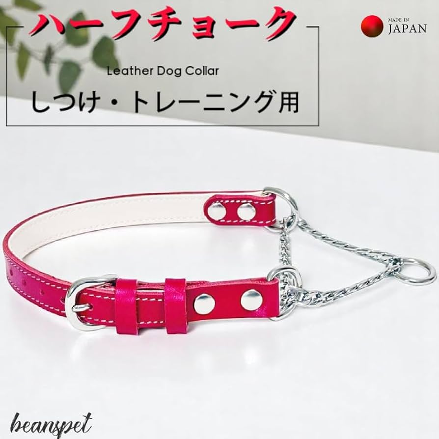 犬 首輪 ハーフチョーク Amazon | Beanspet ハーフチョーク首輪 金属チェーン付き 本革製